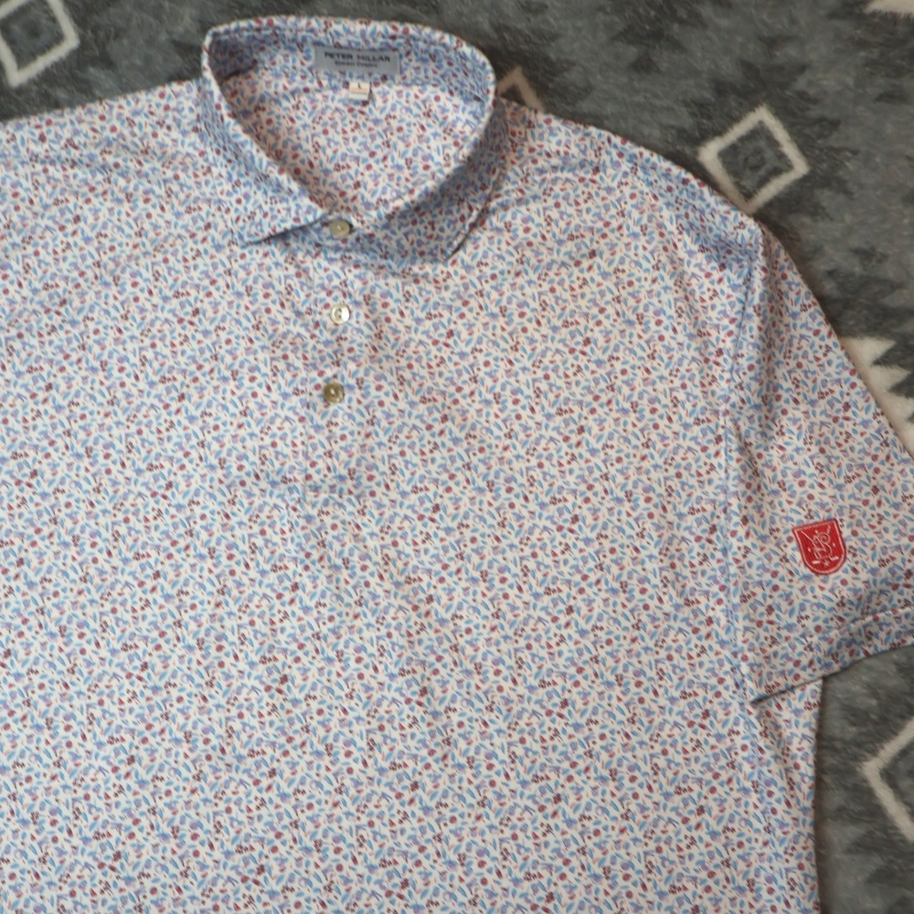 Peter Millar Summer Comfort Cocktail Print Polo Shirt Mens Large Hockey Squirrel
